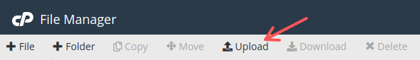The Upload button in File Manager