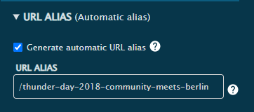 In the URL Alias field in the editor, we can complete and configure a new alias for our web page.