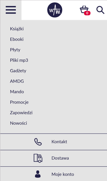 A view of menu for mobile version of the website