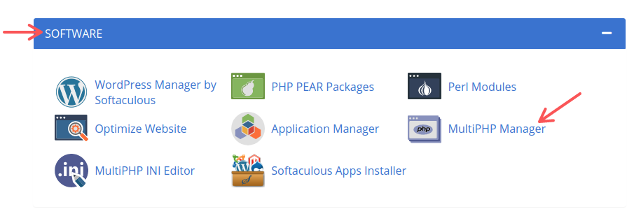 The Software section in the Advanced tab in Bluehost