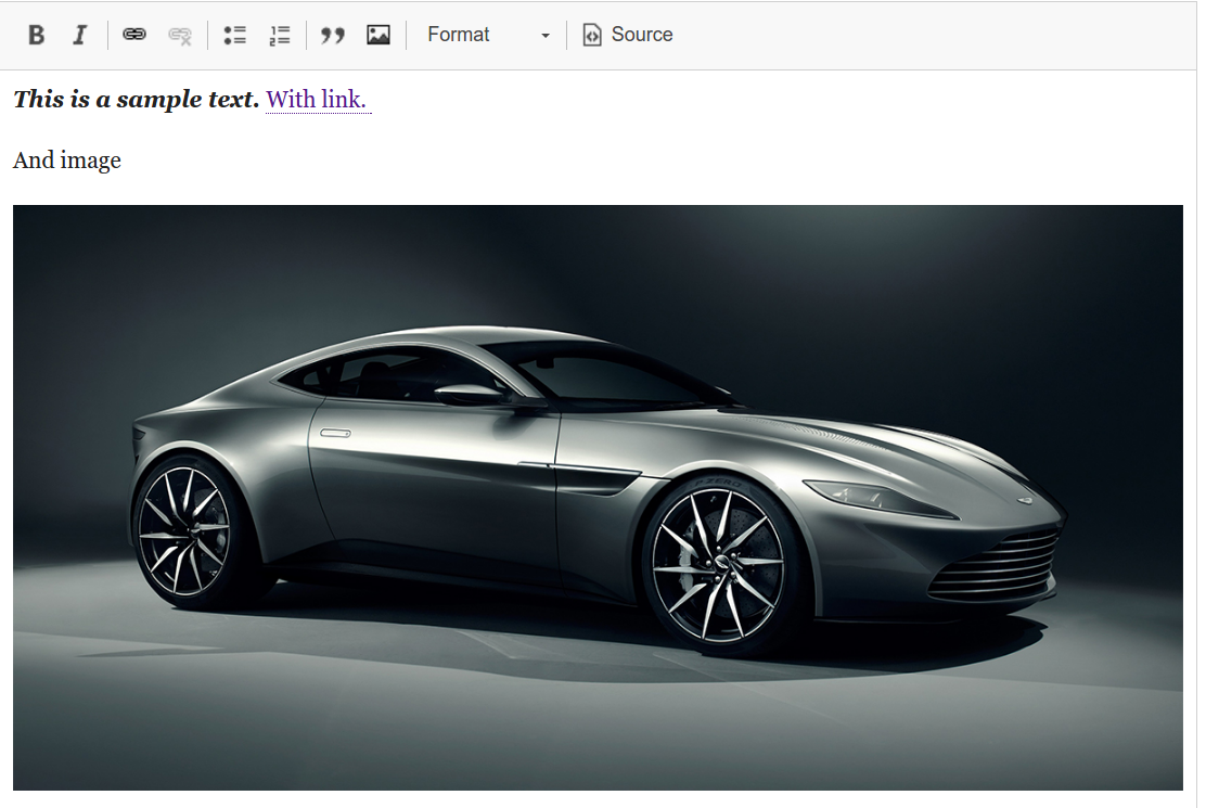 Example of text, link and picture  a sport car in this case - created with CKEditor.