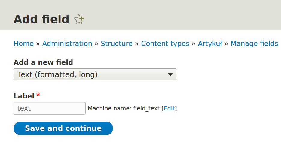 Adding a new field. Option described above is set 