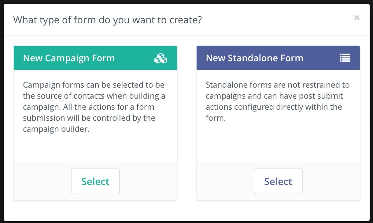 Types of forms in Mautic, an email marketing tool you can use for building contacts database after a new website launch