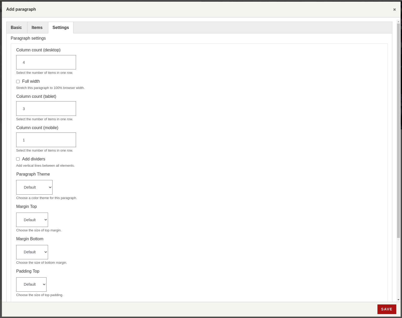 Configuring the settings for a Carousel paragraph