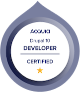 The Acquia certification badge for Drupal 10 developers that we have on board at Droptica.