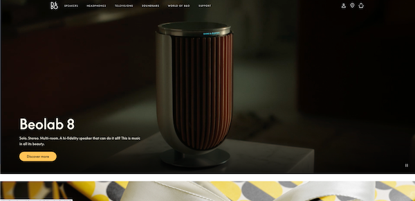 Bang Olufsen's technology website uses mesmerizing video and photos to capture users's attention.