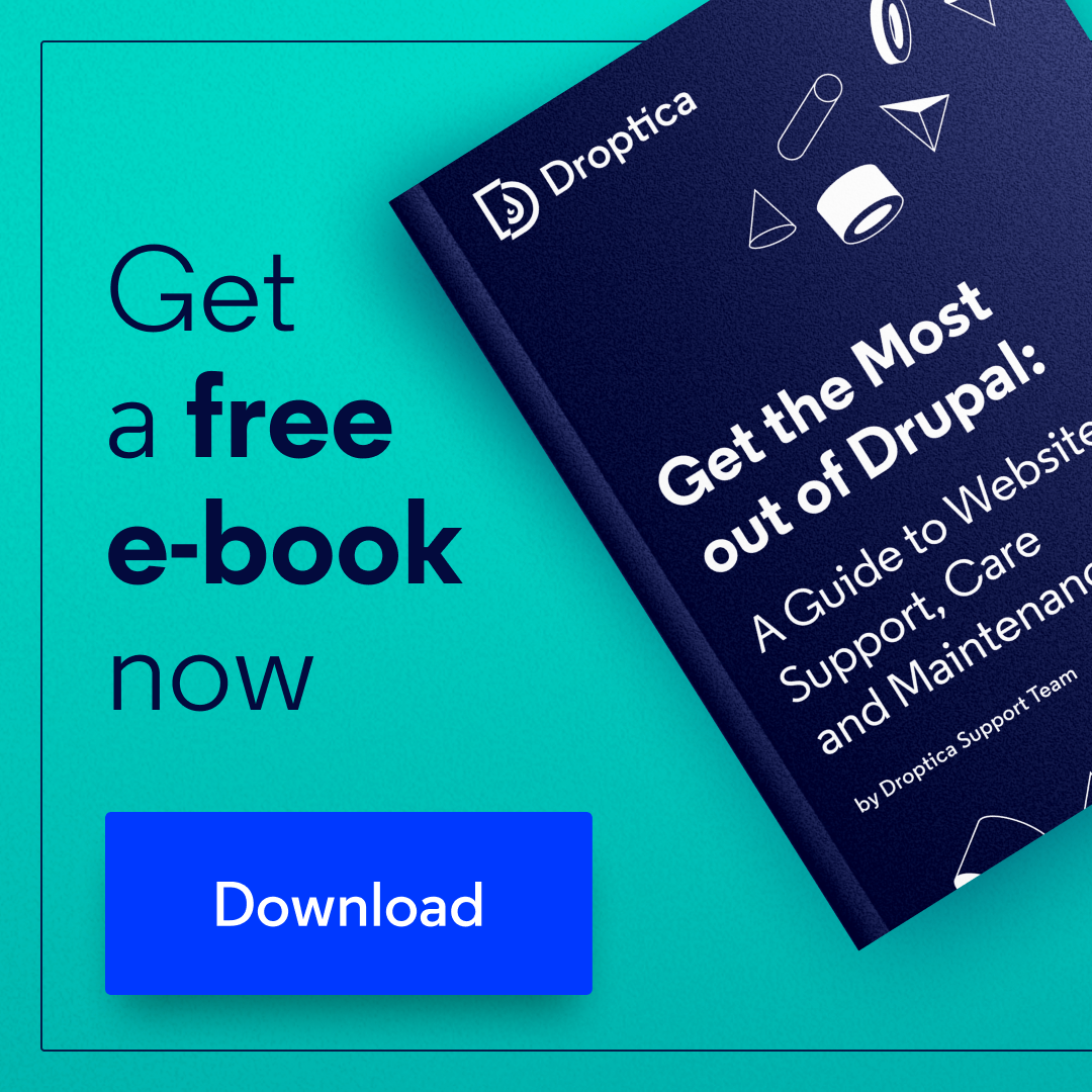 Get a free e-book with comprehensive guidance on Drupal website support, care, and maintenance. 
