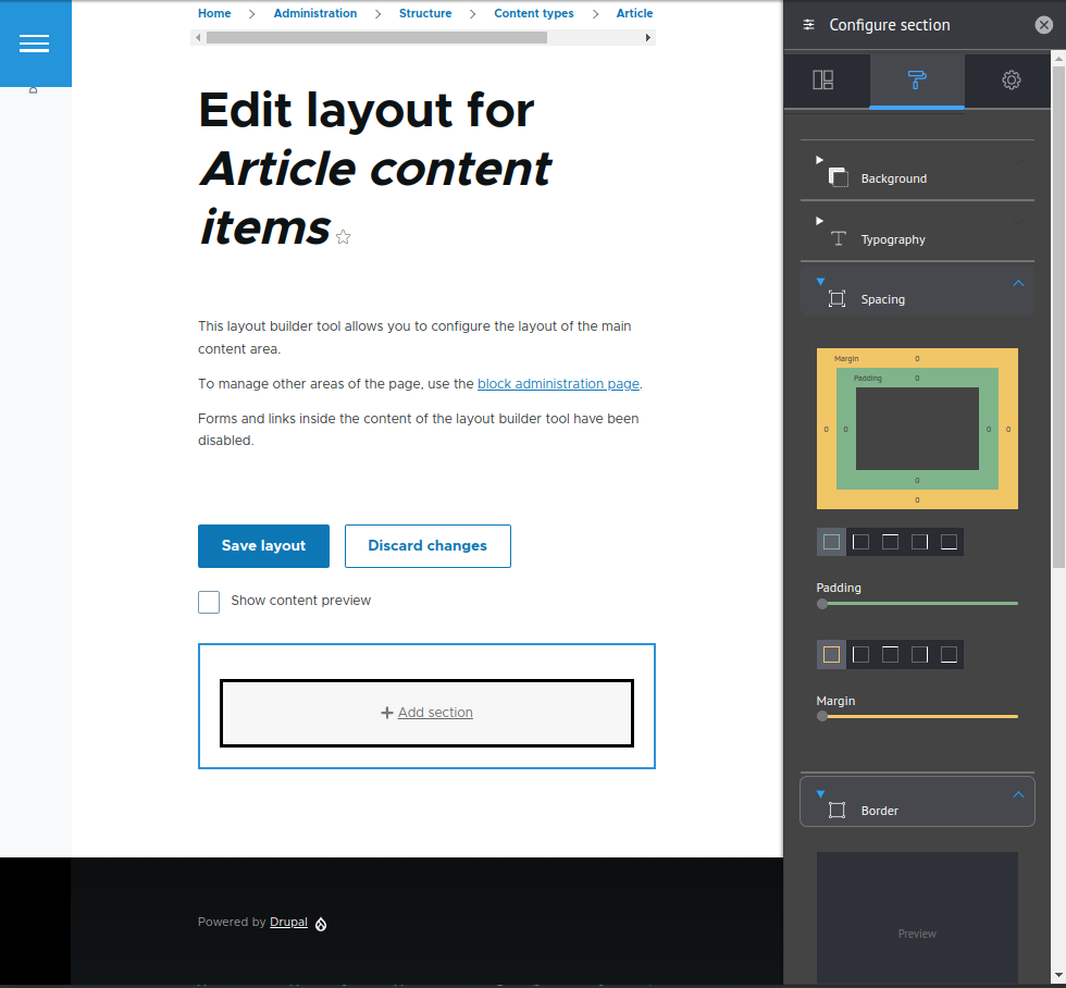 Choosing paddings and margins for a section in a custom layout created with Bootstrap Layout Builder