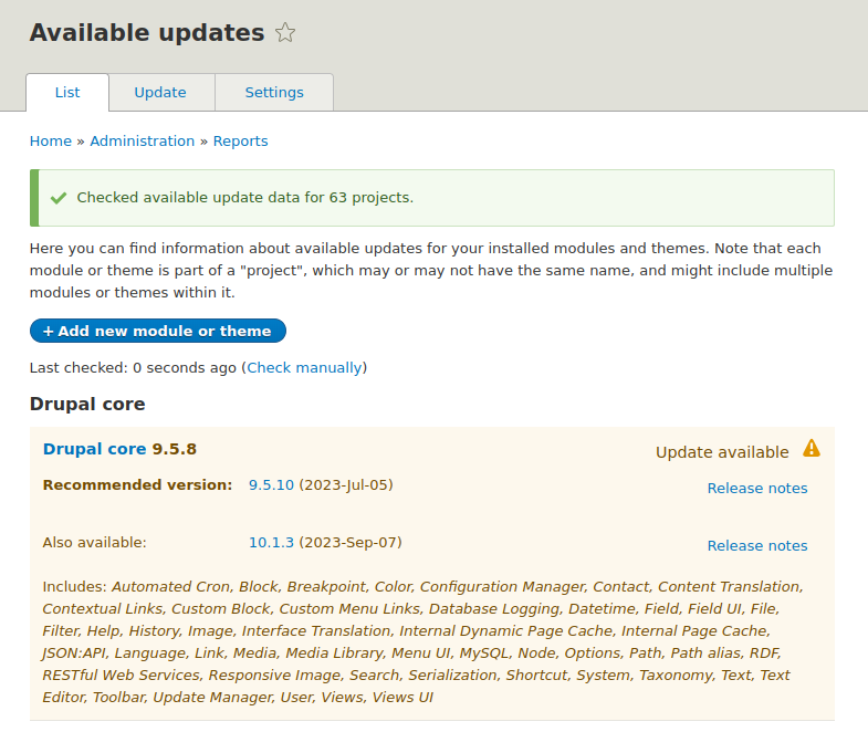 In the content management system (CMS), you can check information about the current software version
