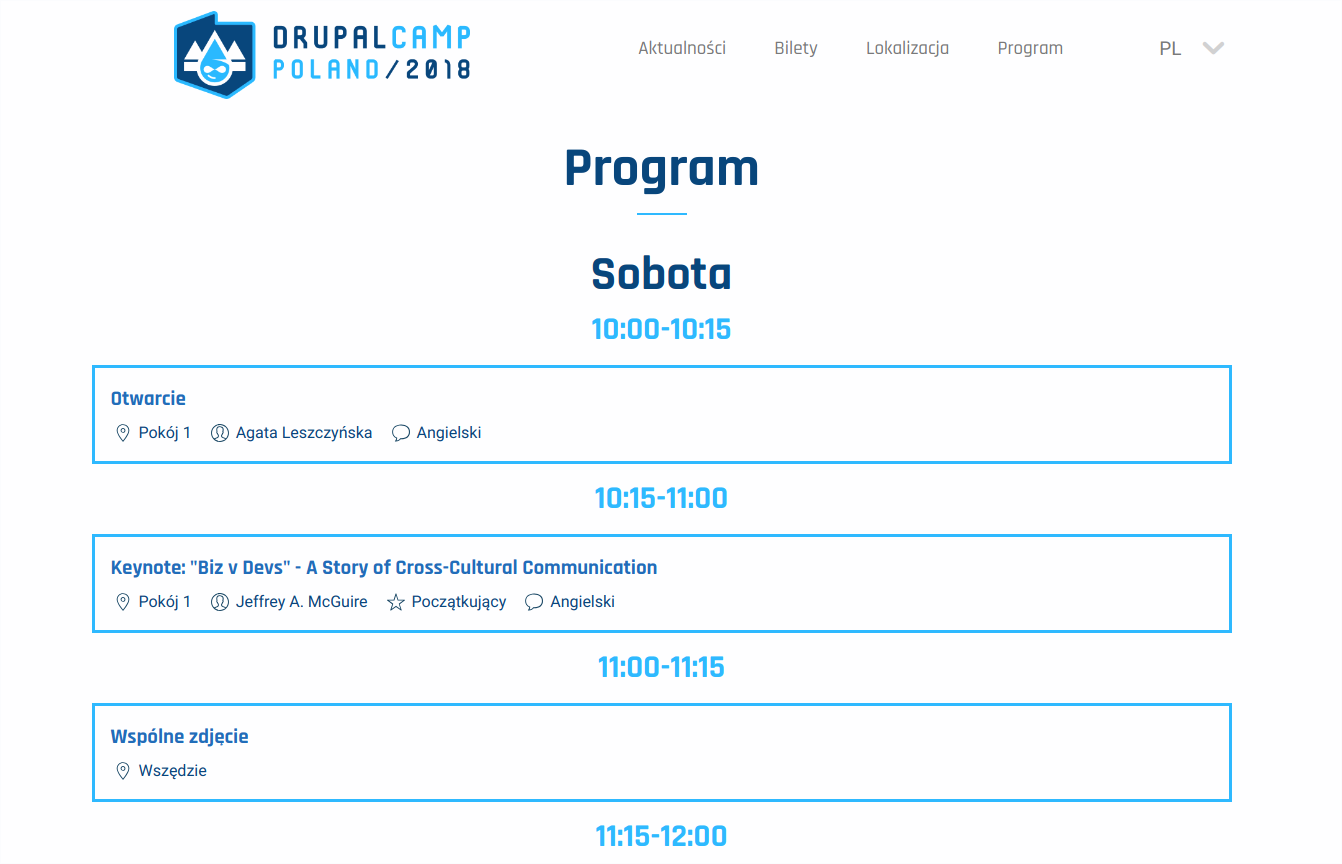 The website of DrupalCamp conference in Wrocław. Clean programme was created by less experienced developers