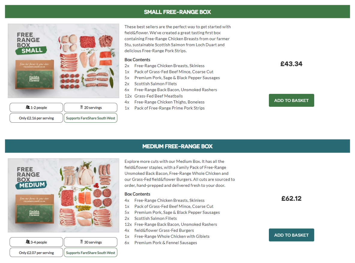 On its website, the food company Field & Flower offers customers subscriptions to its products