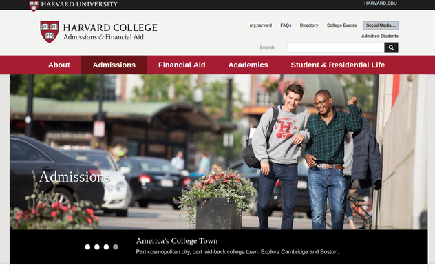 Harvard's admissions page