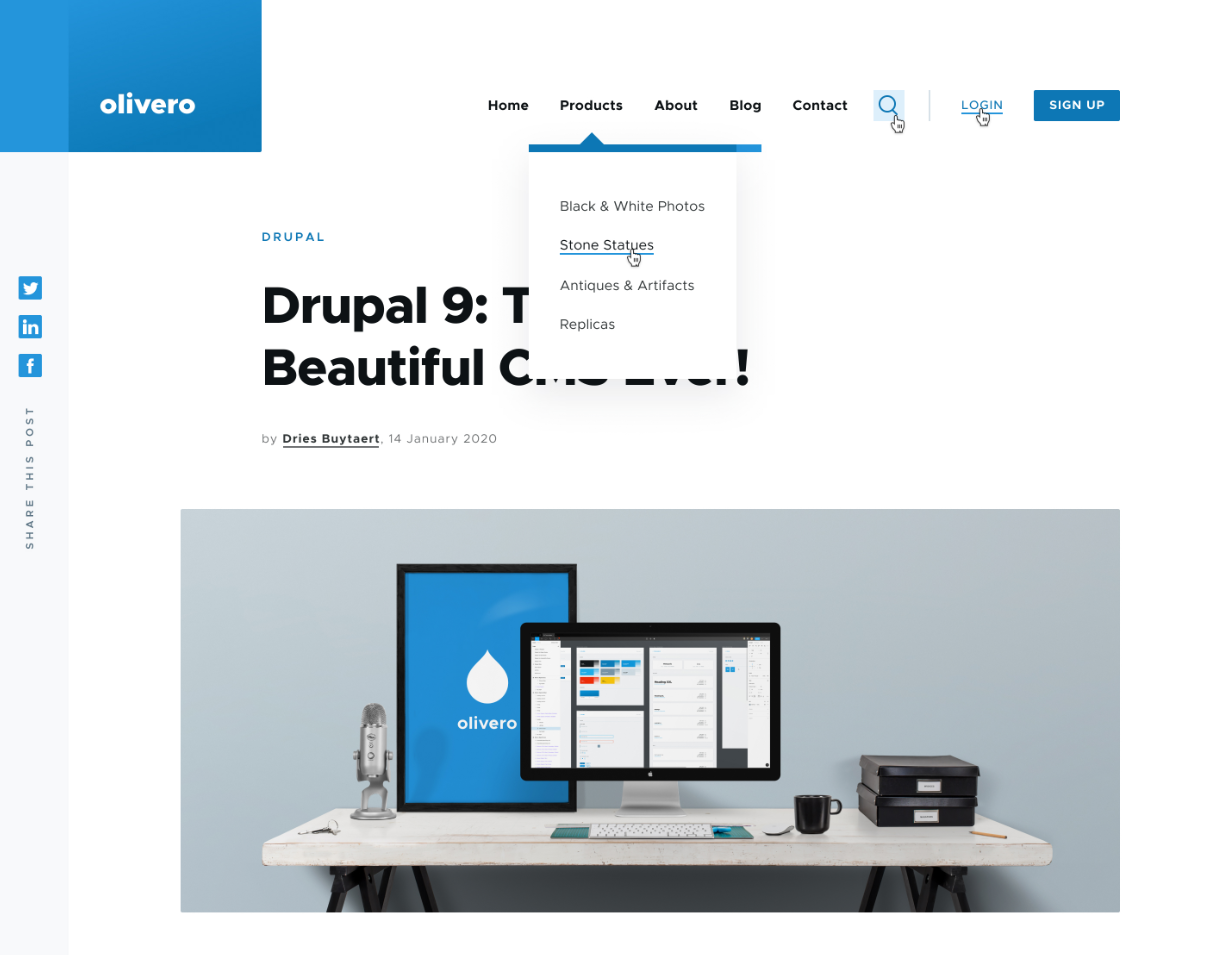 The new frontend theme Olivero is one of the novelties in Drupal 9.4 release