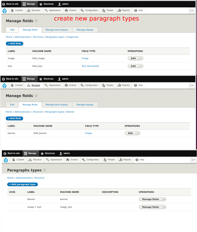 Creating new types of paragraphs with the Paragraphs and Entity Reference Revisions Drupal modules