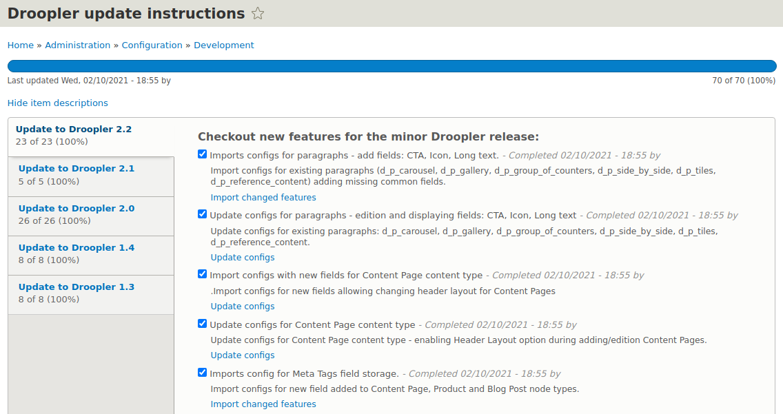 Usage of checklist API module in Droopler - Drupal distribution