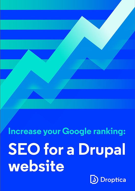 Abstract cover of the e-Book representing a chart with the rising trend. Its title is ”Increase your Google ranking. SEO for a Drupal website”.