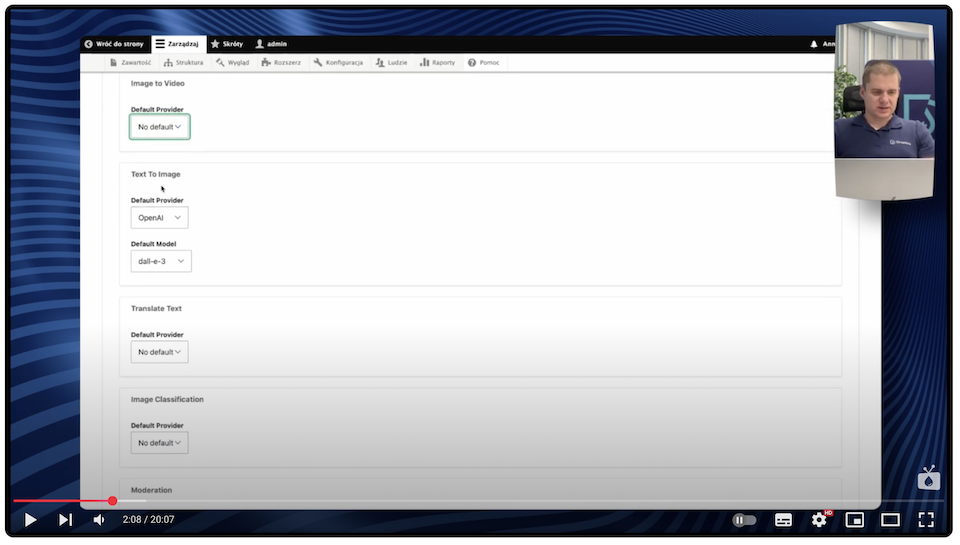 Drupal admin panel view with a section with artificial intelligence-based modules.