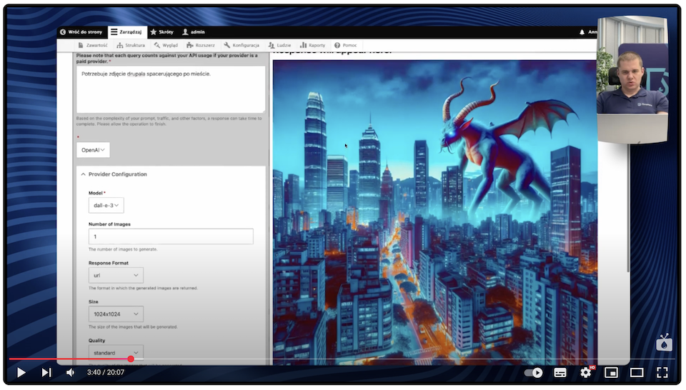 The process of generating graphics from ChatGPT directly in Drupal using the AI module.