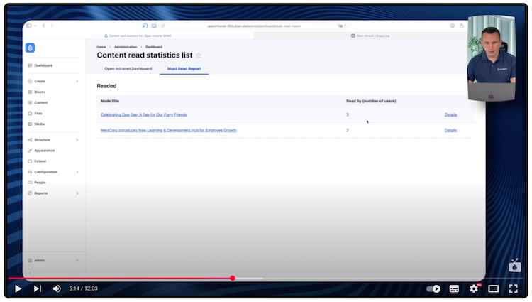 View of the panel with the report showing all content with the "Must Read" checkbox selected.