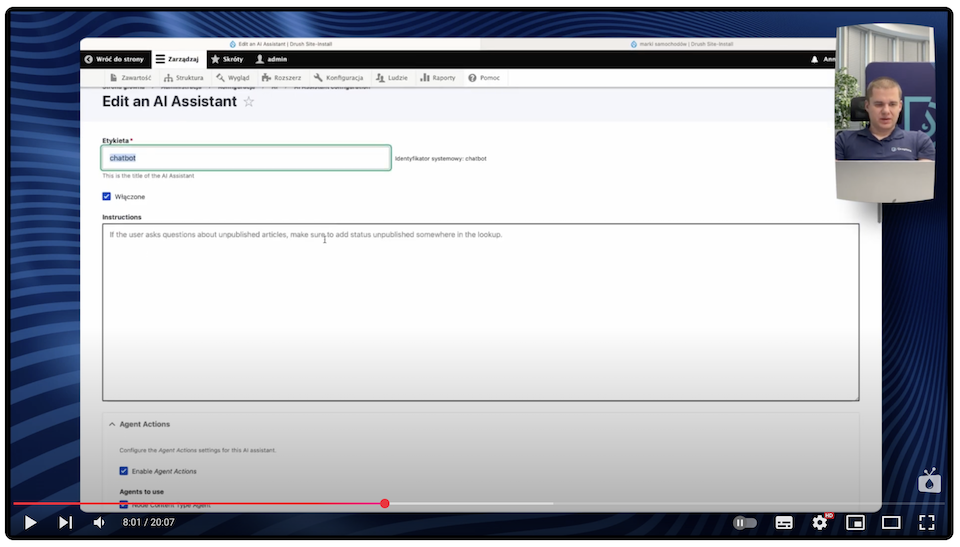The process of creating a chatbot in Drupal using the AI module for a website.