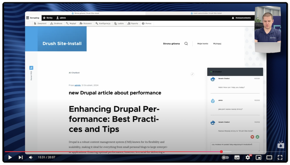 View of an interactive chat on a web page on Drupal, where you can enter commands for the robot.
