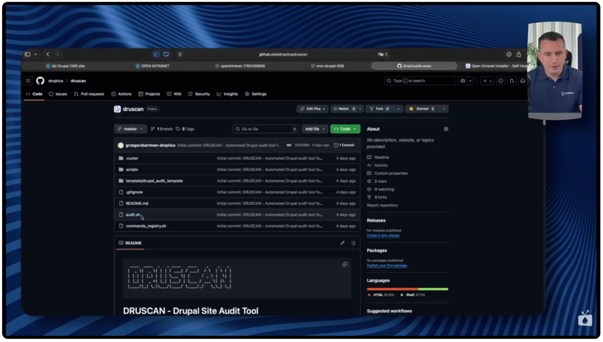 View of the Druscan project on GitHub, available for free download by users.