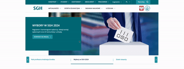 The Warsaw School of Economics website on Drupal catches the eye with its minimalist content layout.