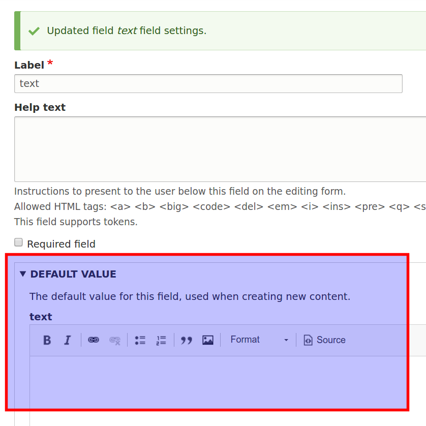 A new field is visible to the user and ready tu use