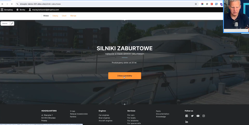 An example of a welcome banner on a website for the manufacturing industry created in Droopler.