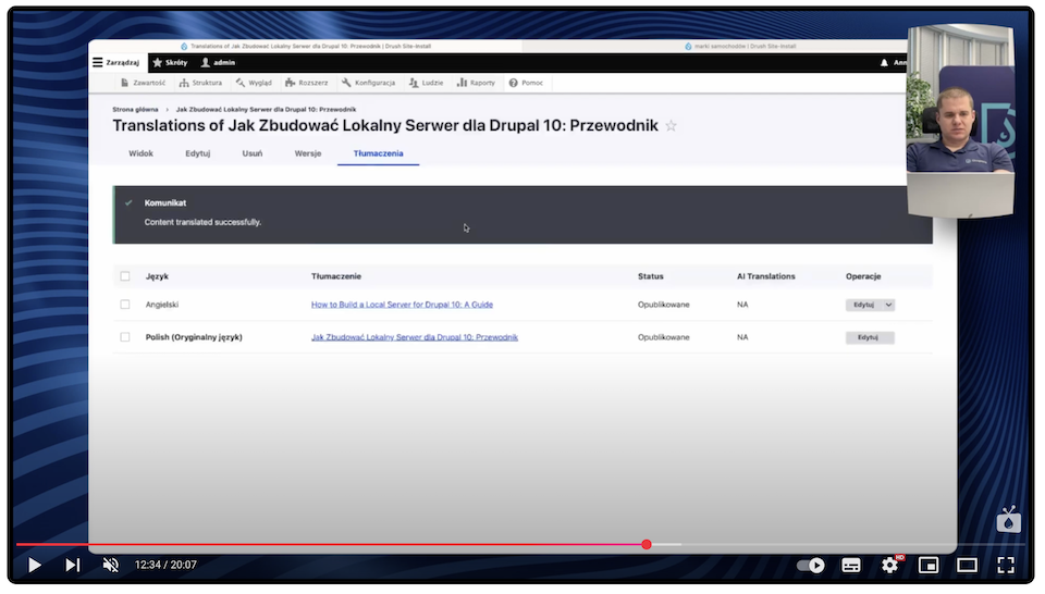 Translating content to a website on Drupal using the AI Translate module.