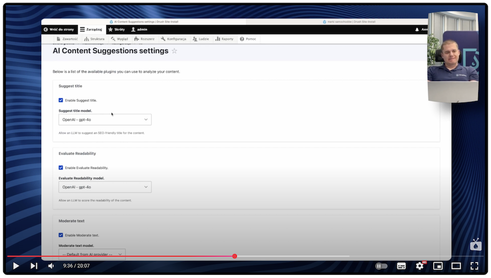 AI Content Suggestion module settings for handling suggestions for content on a website on Drupal.