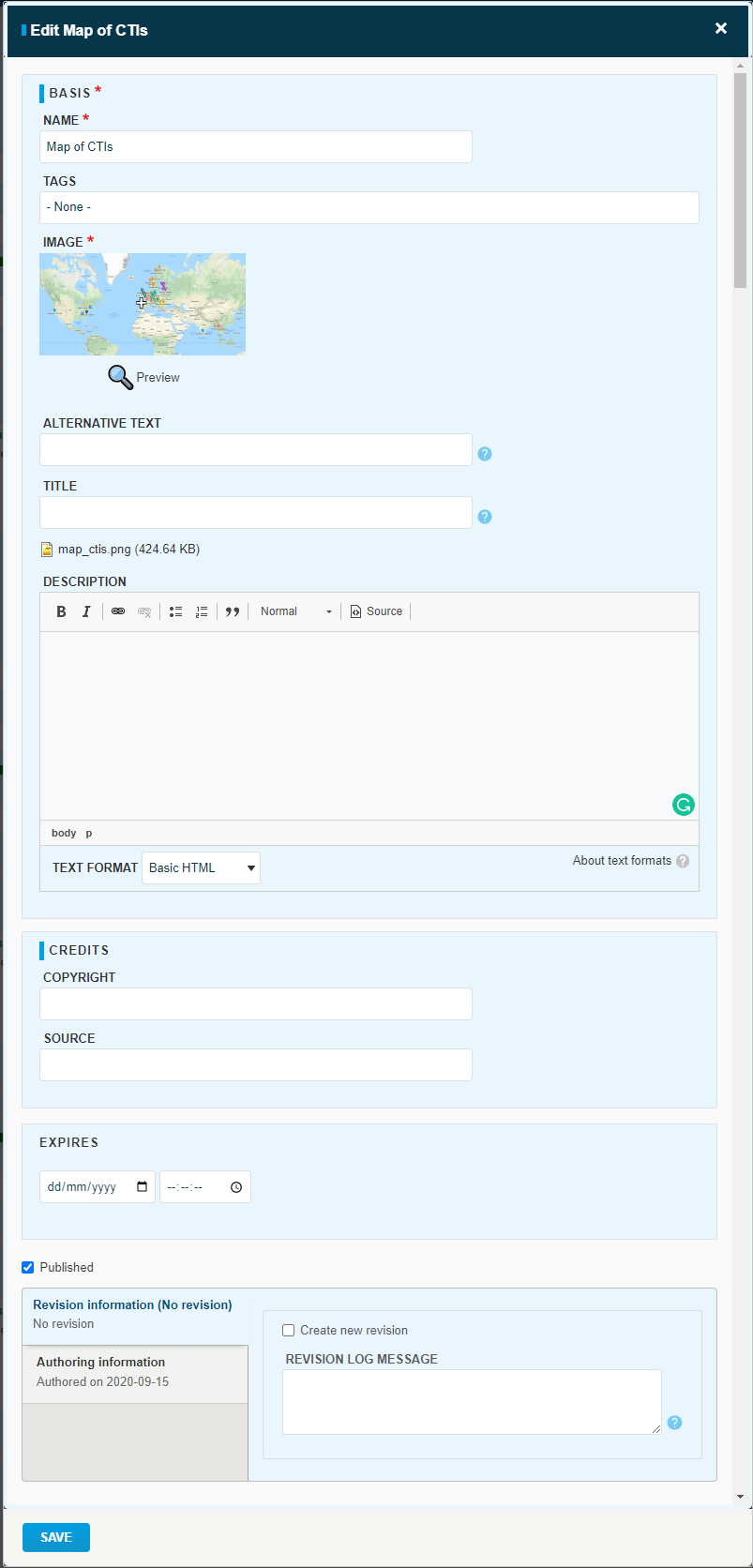 Every image in Thunder CMS can be described by e.g. name, tags, alternative text, title and credits.