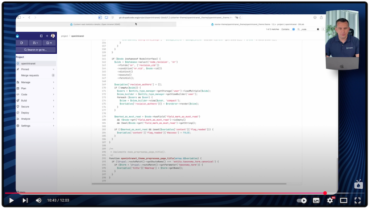 A piece of code in the Drupal template responsible for the logic of displaying the "Mark as read" button.