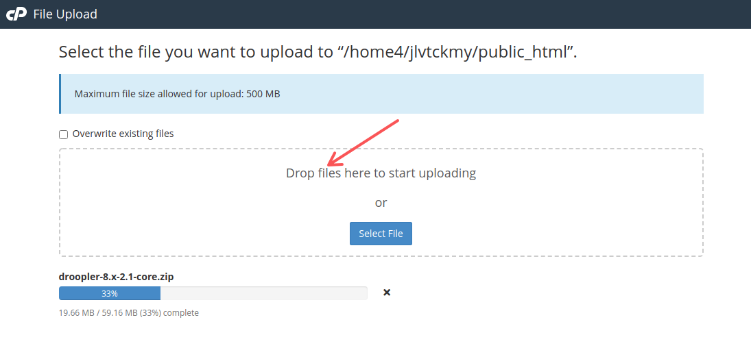 Adding the Droopler file to File Manager in Bluehost