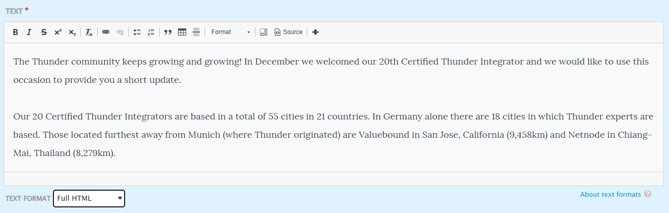 CKEditor module in Thunder CMS is an essential tool that lets us conveniently write the content. 