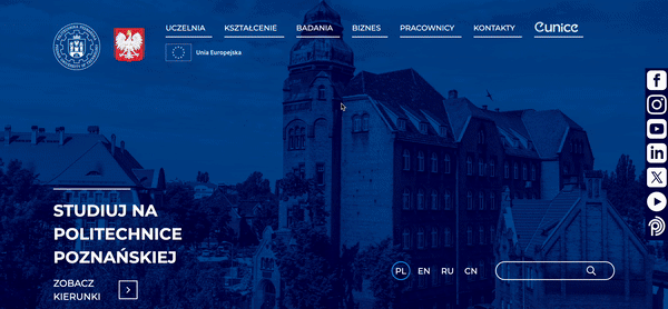 The Poznan University of Technology website features an interactive calendar with different events.