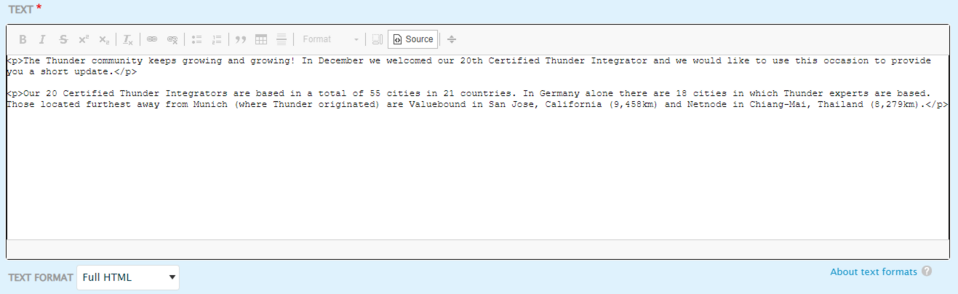 In CKEditor module in Thunder CMS, we can also type content in html source window.