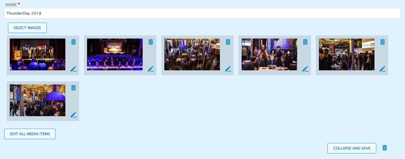 In Thunder CMS, users can create their own photo galleries and add many images at once. 