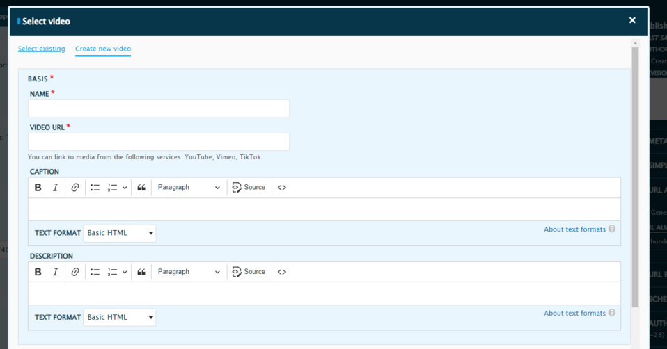 In the Thunder CMS editor, we can select a video from the media library or upload a new one.