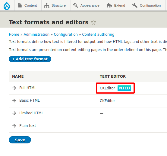 Unterstützung für N1ED-Plugin in CKEditor