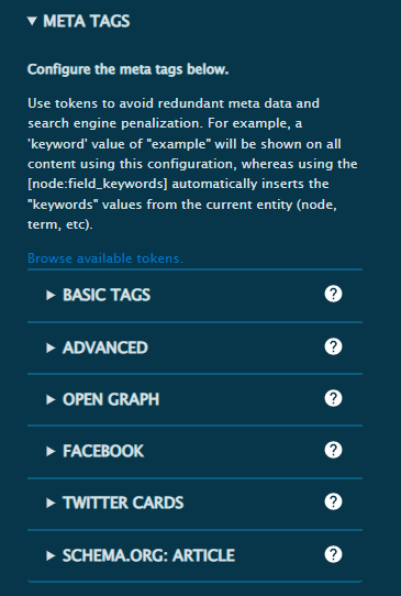 Meta Tags is another important section in CMS editor, which values especially for SEO.