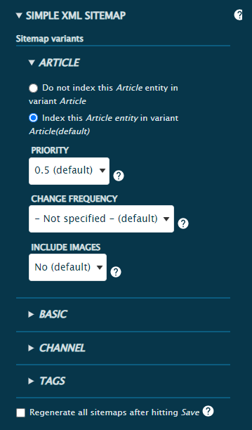 In the Simple Sitemap section, we can decide if the article has to be indexed and in which order.