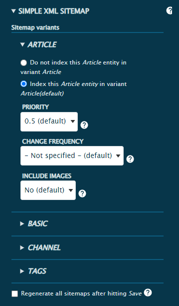 In the Simple Sitemap section, we can decide if the article has to be indexed and in which order. 