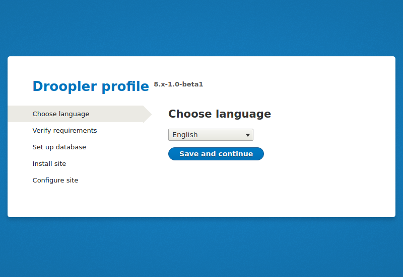 Droopler profile creator, step one, choosing language