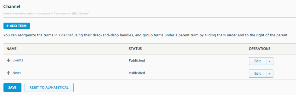 The Channel field in Thunder CMS is used to assign an article to one of the leading channels.