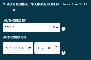 The section with authoring information in CMS shows the author and the date of article creation.