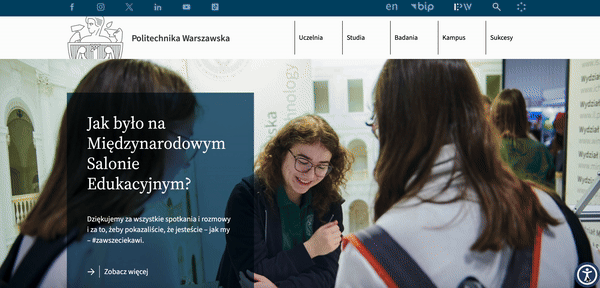The Warsaw University of Technology web page is an example of thoughtful website accessibility. 