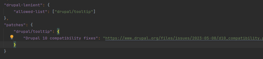 An example of the command showing the creation of a patch for module compatibility with Drupal 10.