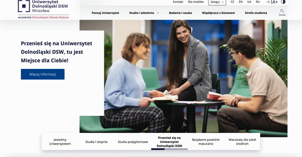 The University of Lower Silesia website on Drupal stands out with its interactive use of a counter.