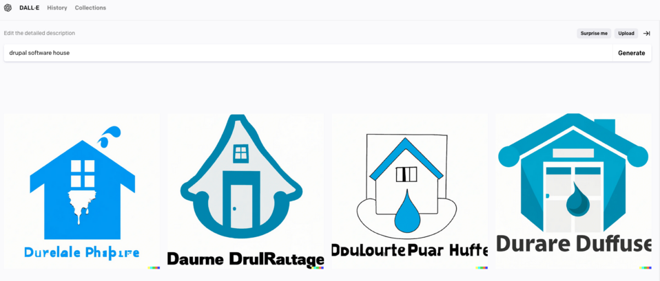 Beispiele von Bildern, die von Dall-E 2 basierend auf dem Keyword "drupal software house" generiert wurden.